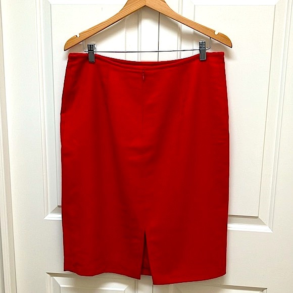 Vintage virgin wool skirt, Made in Italy by Luisa Spagnoli, pencil, lined, red - Picture 3 of 10